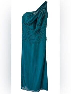 Couture Collection Teal One-Shoulder Chiffon Formal Dress Ruched Bodice Size 14